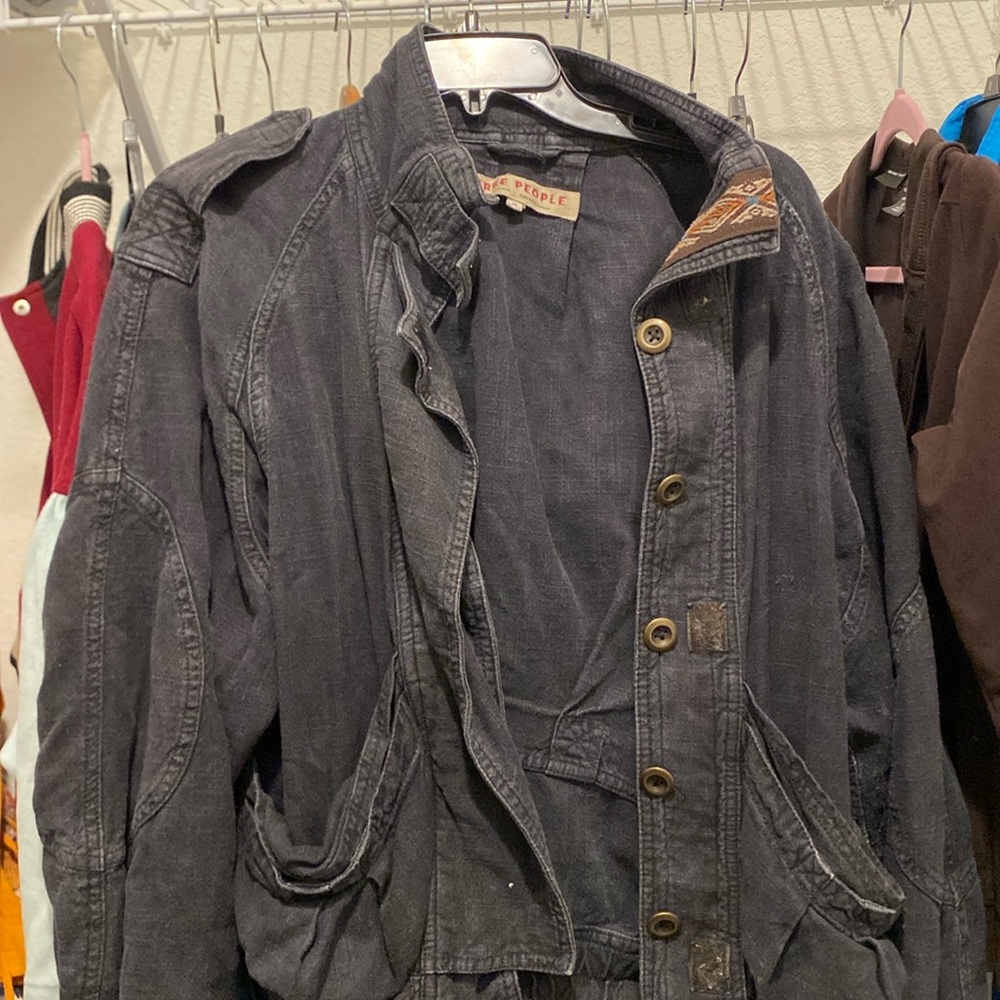 Free people Jayde Safariblack jacket with buttons, Velcro and embroidered collar